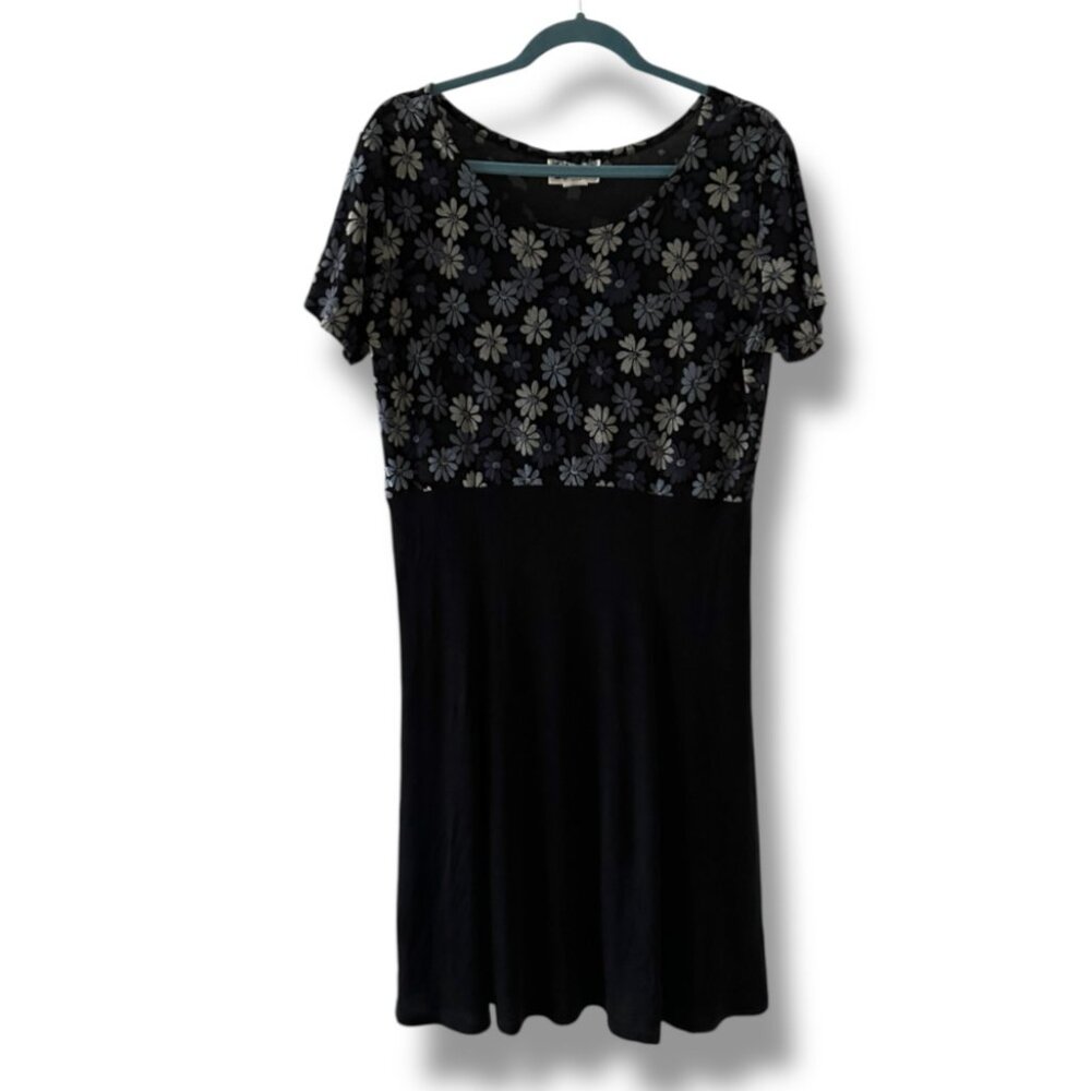 Vintage 90s Divine USA Black Dark Floral Retro Dress Women's Size Medium Grunge